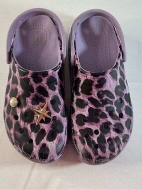 CROCS Kids Purple Leopard Print Clogs with Star Charm
